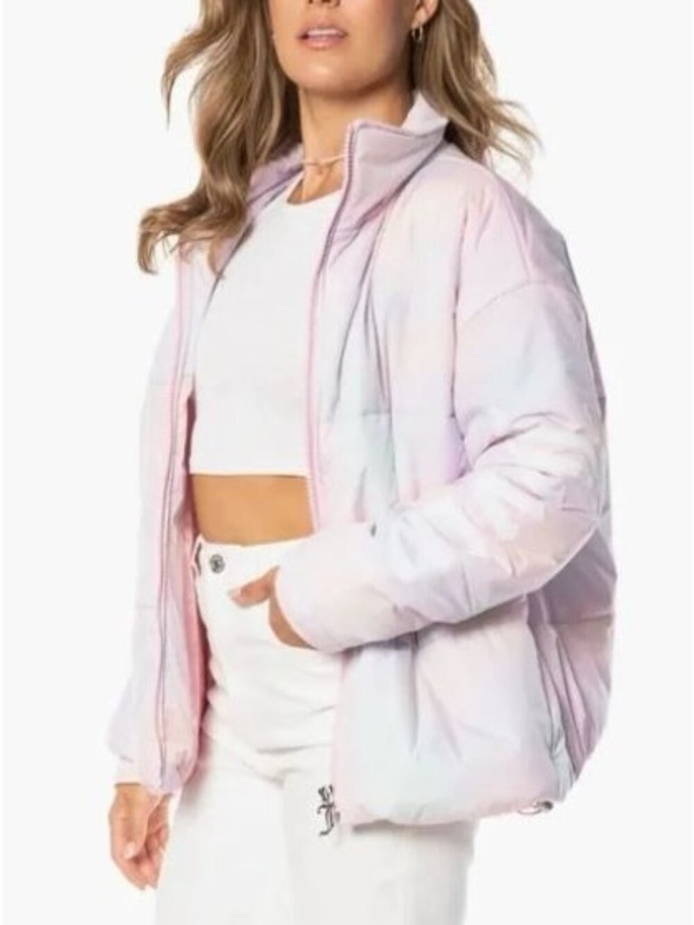 Juicy Couture Avalon Puffer Jacket Women XS Cotton Candy Pastel Iridescent NWT